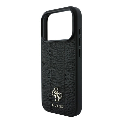 Guess Guess iPhone 18 Pro Max/iPhone 17 Pro Max Hartschalenhülle MagSafe PU Streifen Pfingstrose 4G-Logo - Schwarz