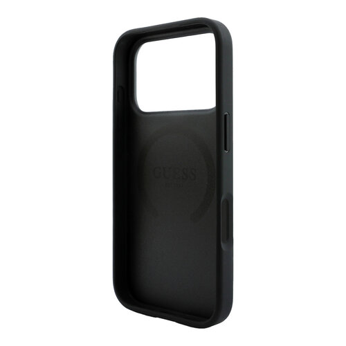 Guess Guess iPhone 18 Pro Max/iPhone 17 Pro Max Hartschalenhülle MagSafe PU Streifen Pfingstrose 4G-Logo - Schwarz