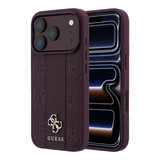 Guess Guess iPhone 18 Pro Max Hoesje - MagSafe - PU - streeppatroon - harde behuizing - Peony 4G-logo - Bordeauxrood