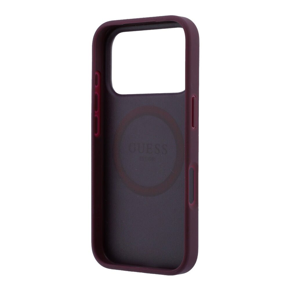 Guess Guess iPhone 18 Pro Max Hoesje - MagSafe - PU - streeppatroon - harde behuizing - Peony 4G-logo - Bordeauxrood Guess Guess iPhone 18 Pro Max Hoesje - MagSafe - PU - streeppatroon - harde behuizing - Peony 4G-logo - Bordeauxrood