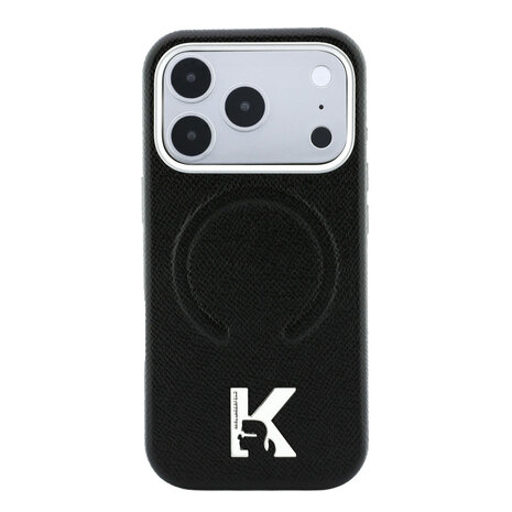 Karl Lagerfeld Karl iPhone 18 Pro Max Hülle Hartschale - MagSafe - SW - genarbtes PU - geprägter Ring - Kameo-Logo Schwarz