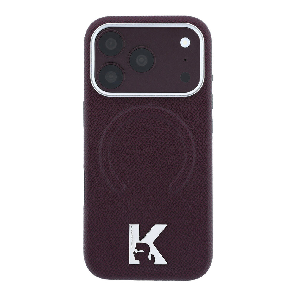 Karl Lagerfeld Karl iPhone 18 Pro Max Case hard shell - MagSafe - SW - grained PU - embossed ring - Kameo logo Burgundy