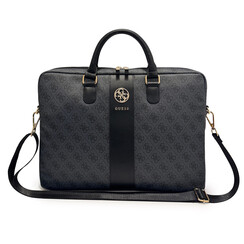 Guess Sacoche pour ordinateur portable 4G - PU - logo 4G rond - logo classique - motif à rayures - 16 pouces Noir