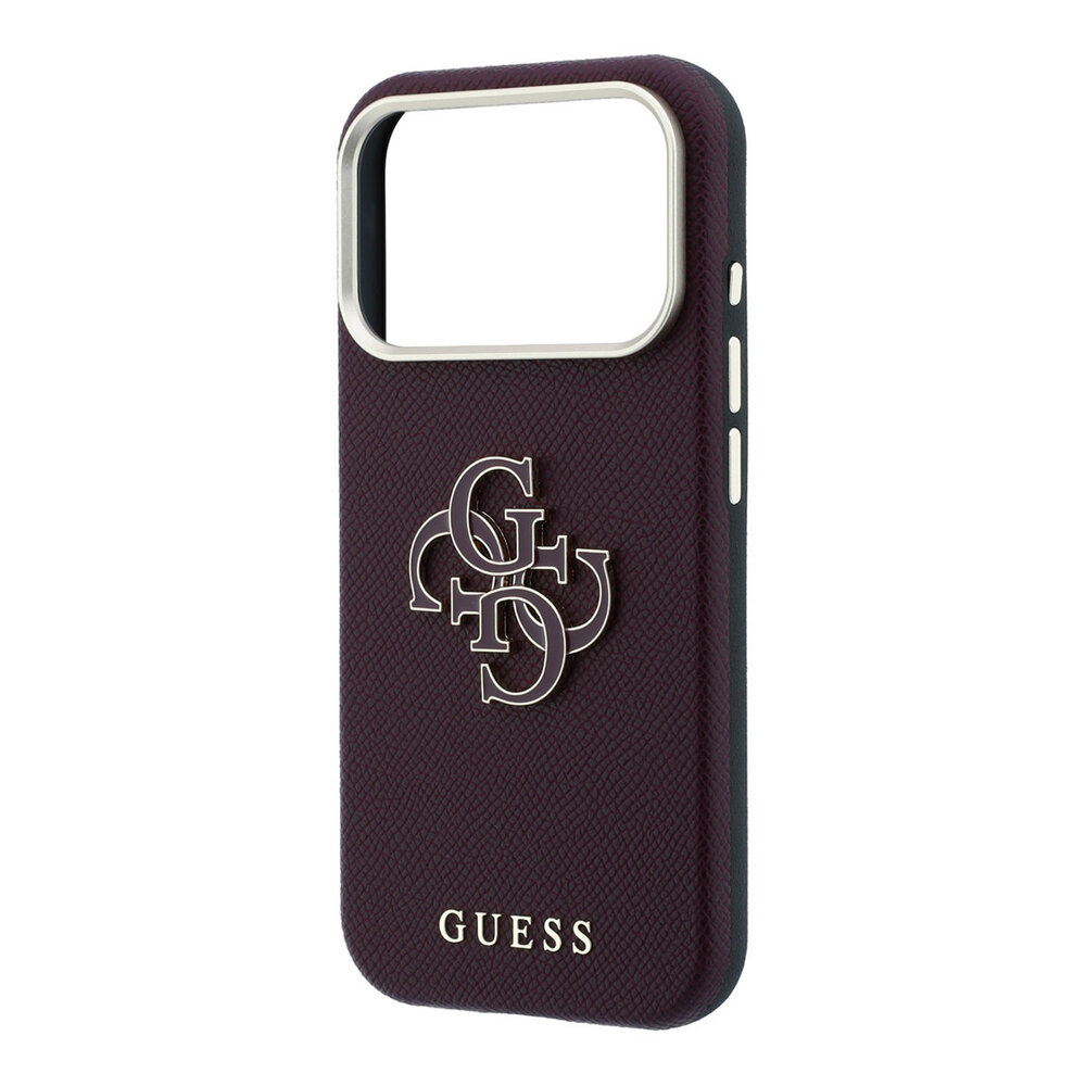 Guess Guess iPhone 18 Pro Hülle Hartschale - SW - genarbtes PU - großes Kunstharzlogo Bordeauxrot