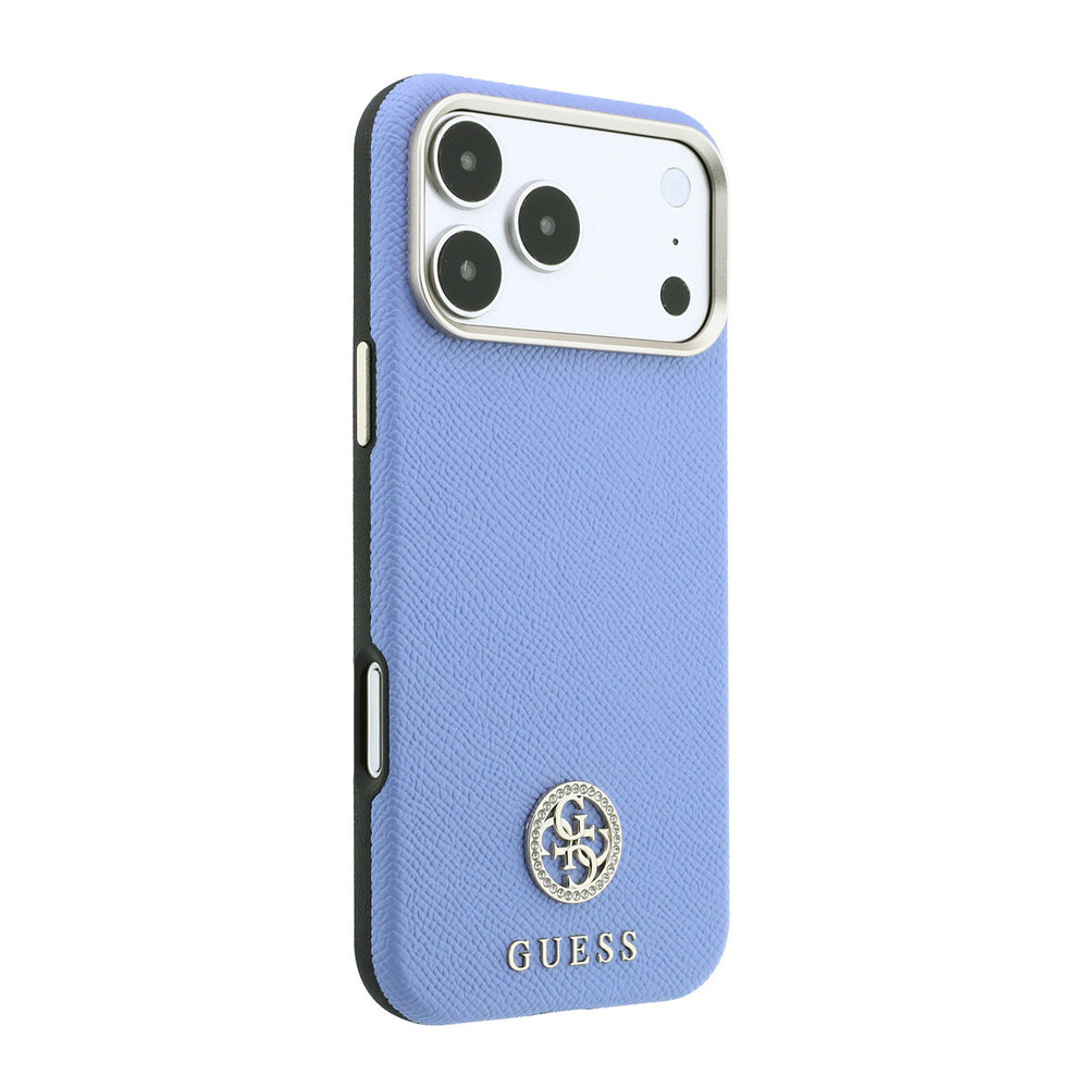 Guess Guess iPhone 18 Pro Max Hülle Hartschale - MagSafe - SW - genarbtes PU - rundes Strasslogo Hellblau