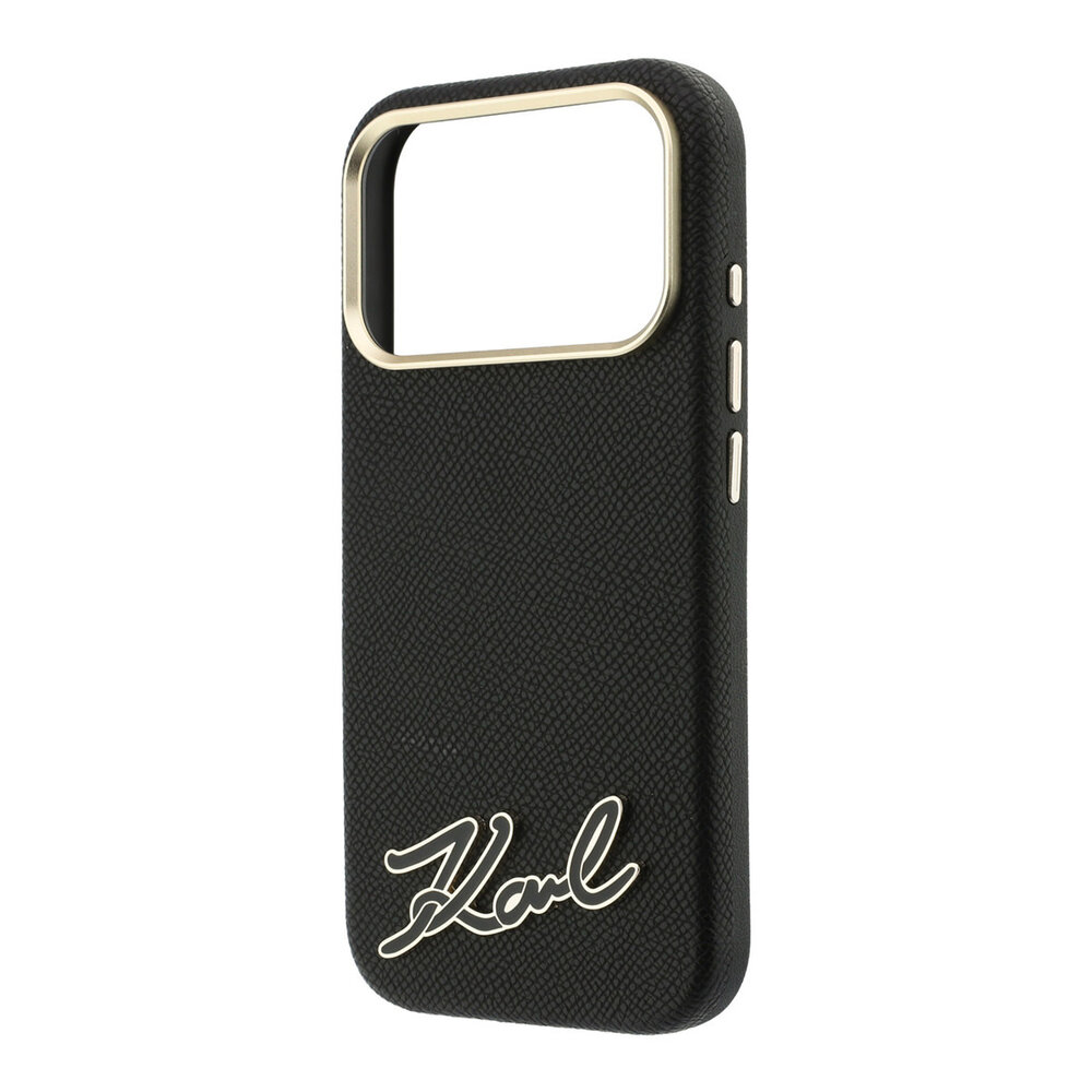Karl Lagerfeld Karl iPhone 18 Pro Max Case hard shell - MagSafe - SW - grained PU - resin signature logo Black Karl Lagerfeld Karl iPhone 18 Pro Max Case hard shell - MagSafe - SW - grained PU - resin signature logo Black