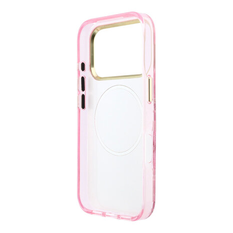 Guess Guess iPhone 18 Pro Max Coque structure rigide - MagSafe - IML - paillettes - Blossom Roses Rose