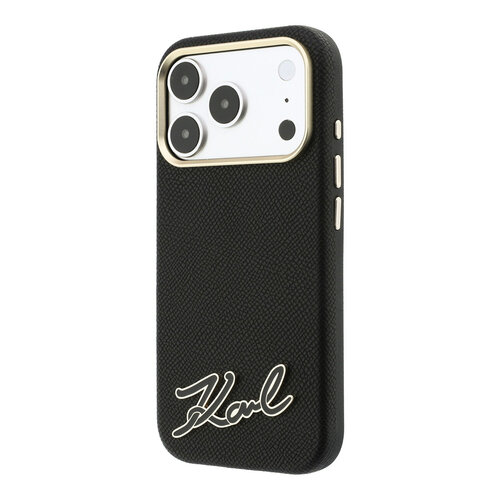 Karl Lagerfeld Karl Lagerfeld iPhone 18 Pro Max/iPhone 17 Pro Max Hardcasehoesje MagSafe SW Generfd PU Handtekeninglogo van hars - Zwart