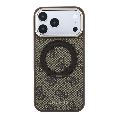 Guess Guess iPhone 18 Pro/iPhone 17 Pro Hartschalenhülle MagSafe PU 4G 360° Ringständer Klassisches Logo - Braun