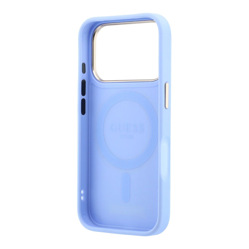 Guess Guess iPhone 18 Pro Max Hoesje harde behuizing - MagSafe - ringstandaard 360 - generfd PU - klassiek logo Lichtblauw Guess Guess iPhone 18 Pro Max Hoesje harde behuizing - MagSafe - ringstandaard 360 - generfd PU - klassiek logo Lichtblauw