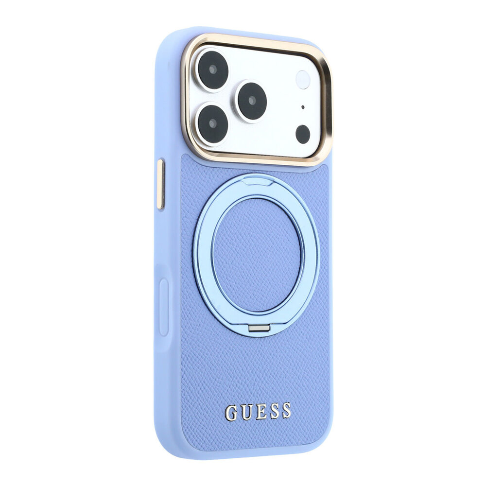 Guess Guess iPhone 18 Pro Max Hülle Hartschale - MagSafe - 360-Grad-Ringständer - genarbtes PU - klassisches Logo Hellblau Guess Guess iPhone 18 Pro Max Hülle Hartschale - MagSafe - 360-Grad-Ringständer - genarbtes PU - klassisches Logo Hellblau