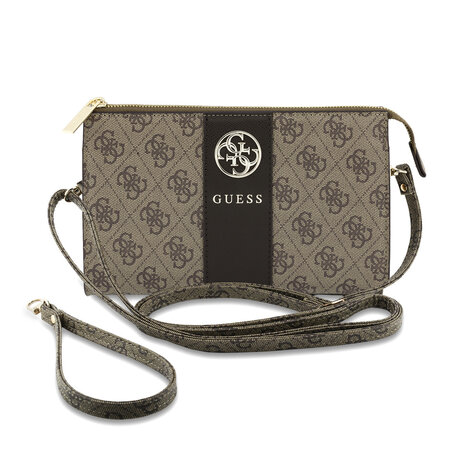 Guess Guess Phone pouch 4G - PU - round 4G logo - classic logo - stripe pattern Brown