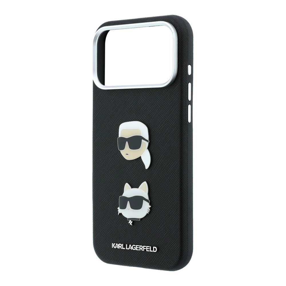 Karl Lagerfeld Karl iPhone 18 Pro Max Hoesje harde behuizing - SW - PU - Saffiano - K&C Heads-pins - logo Zwart