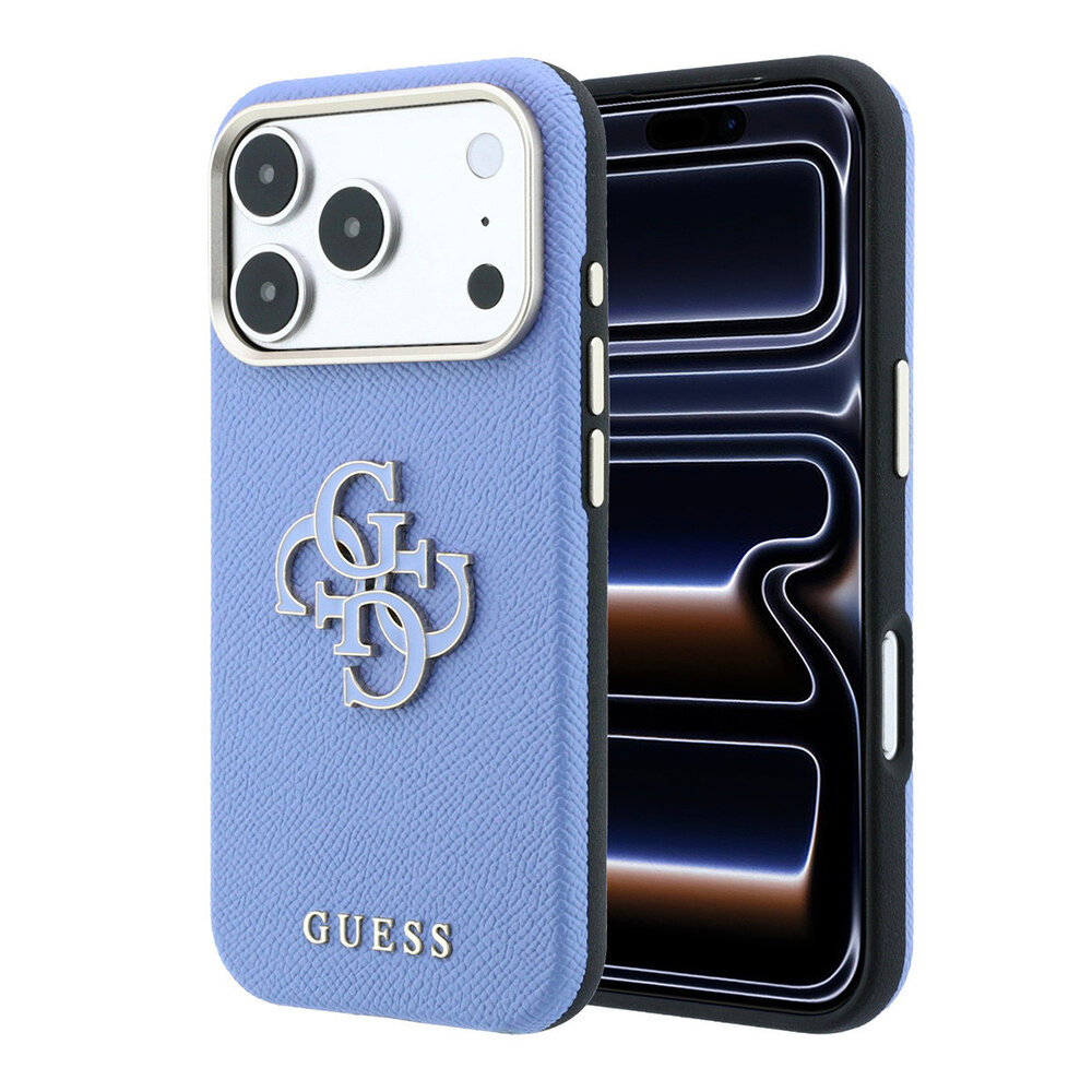 Guess Guess iPhone 18 Pro Hoesje harde behuizing - SW - generfd PU - groot logo van hars Lichtblauw Guess Guess iPhone 18 Pro Hoesje harde behuizing - SW - generfd PU - groot logo van hars Lichtblauw