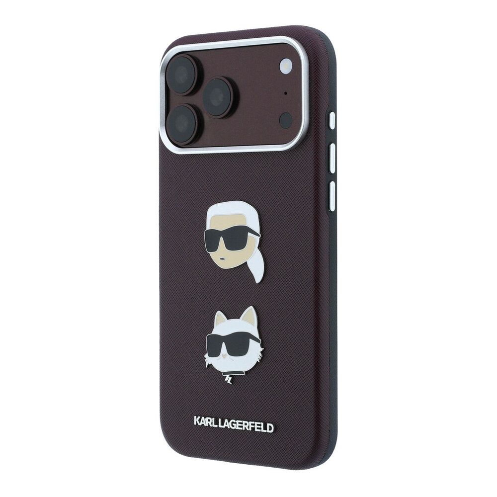 Karl Lagerfeld Karl iPhone 18 Pro Max Case hard shell - SW - PU - Saffiano - K&C Heads pins - logo Burgundy