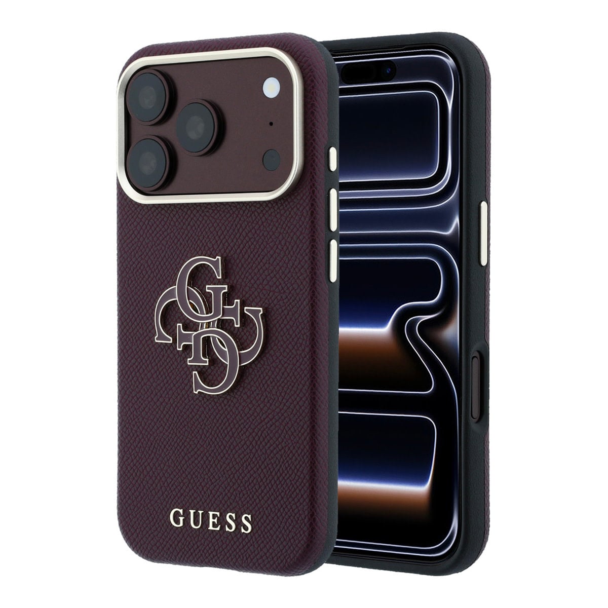Guess Guess iPhone 18 Pro Max Hoesje harde behuizing - SW - generfd PU - groot logo van hars Bordeauxrood