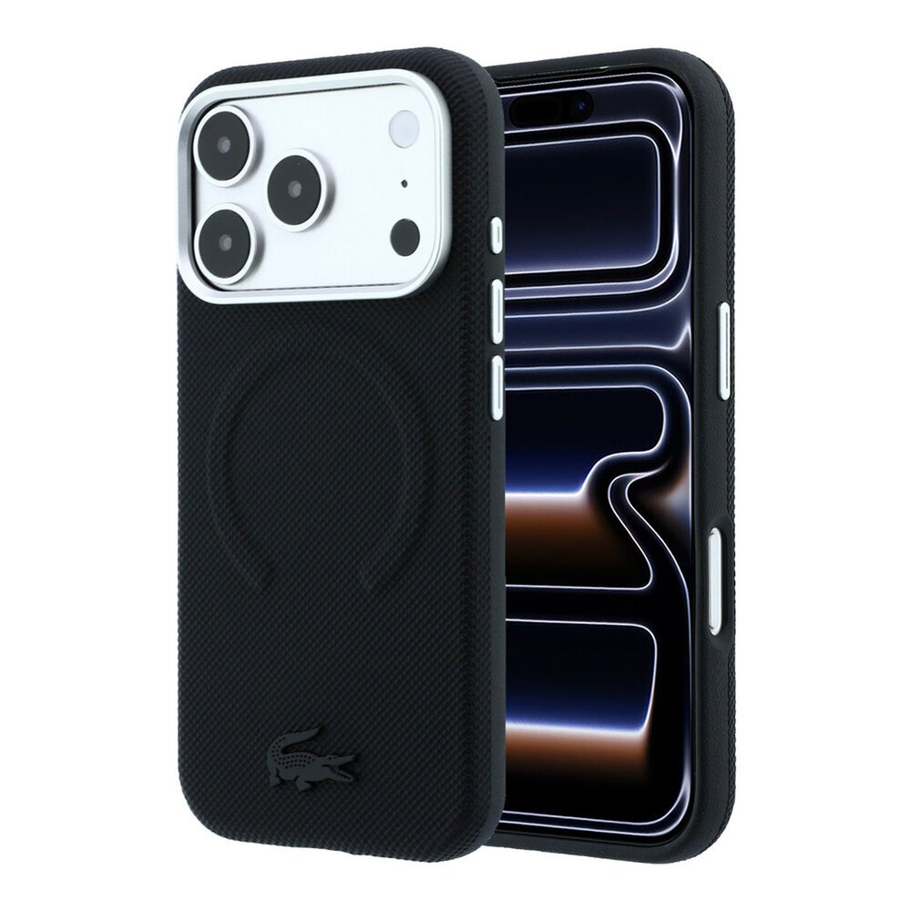 Lacoste Lacoste iPhone 18 Pro Hoesje harde behuizing - MagSafe - PVC - Petit Pique - reliëf Zwart