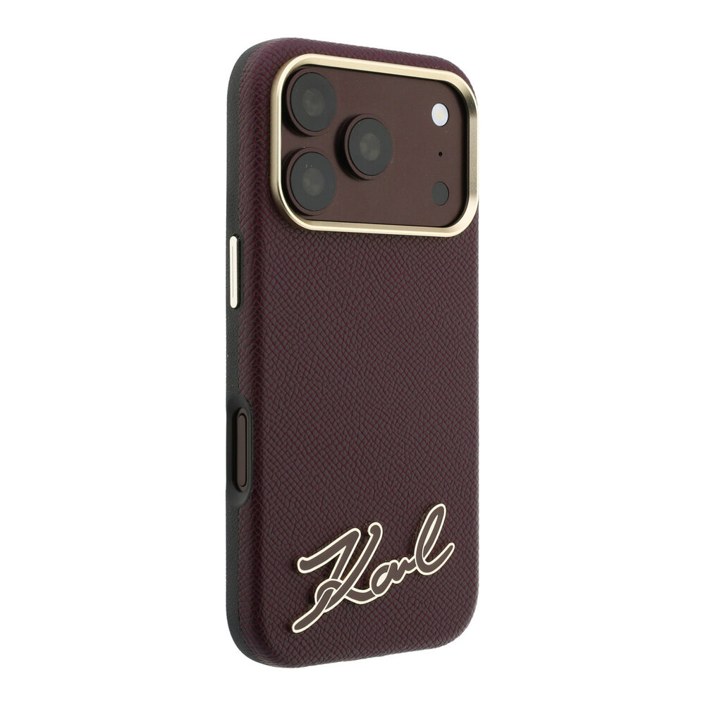 Karl Lagerfeld Karl iPhone 18 Pro Max Hoesje harde behuizing - MagSafe - SW - generfd PU - signatuurlogo van hars Bordeauxrood Karl Lagerfeld Karl iPhone 18 Pro Max Hoesje harde behuizing - MagSafe - SW - generfd PU - signatuurlogo van hars Bordeauxrood