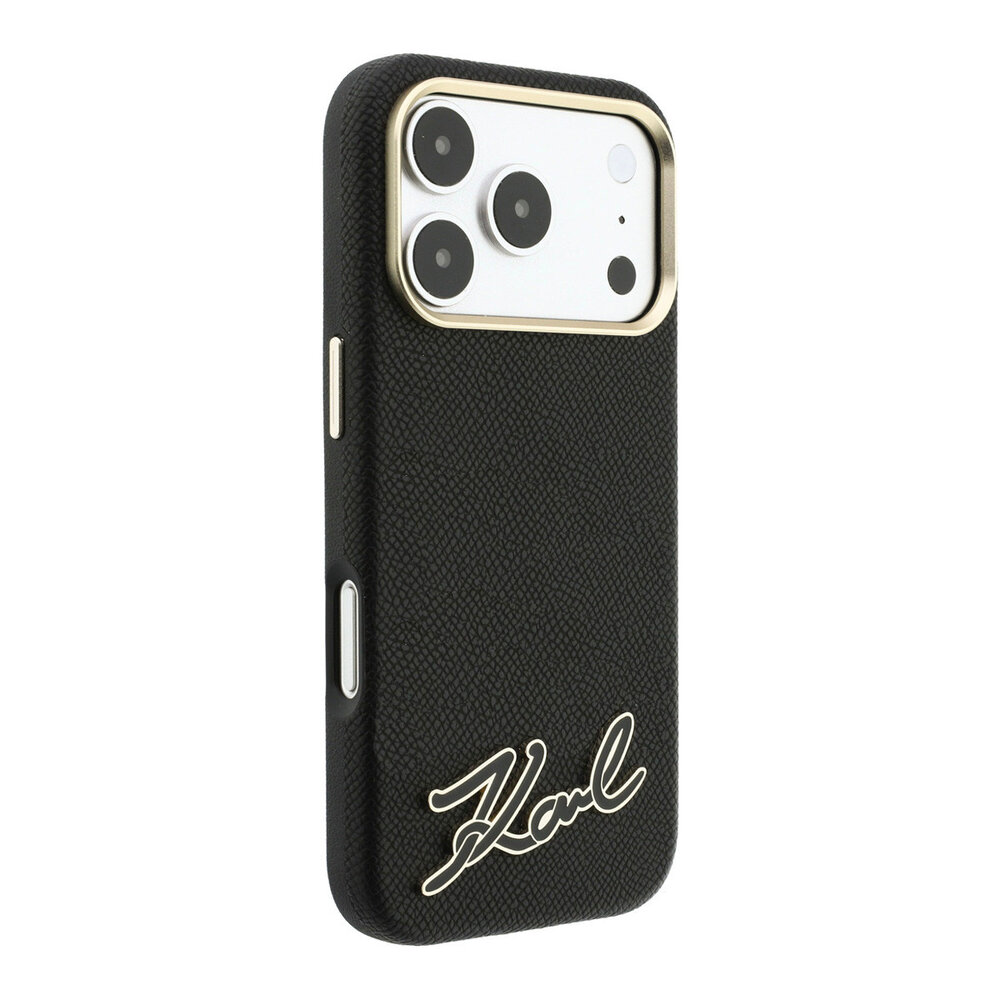 Karl Lagerfeld Karl iPhone 18 Pro Max Hoesje harde behuizing - MagSafe - SW - generfd PU - signatuurlogo van hars Zwart Karl Lagerfeld Karl iPhone 18 Pro Max Hoesje harde behuizing - MagSafe - SW - generfd PU - signatuurlogo van hars Zwart