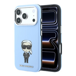 Karl iPhone 18 Pro Max/iPhone 17 Pro Max Hartschalenhülle - MagSafe - SW - Glattes PU - Ikonik Sketch - Hellblau