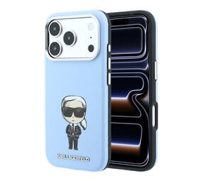 Karl Lagerfeld Karl iPhone 18 Pro Max Hoesje harde behuizing - MagSafe - SW - glad PU - Ikonik Sketch Lichtblauw