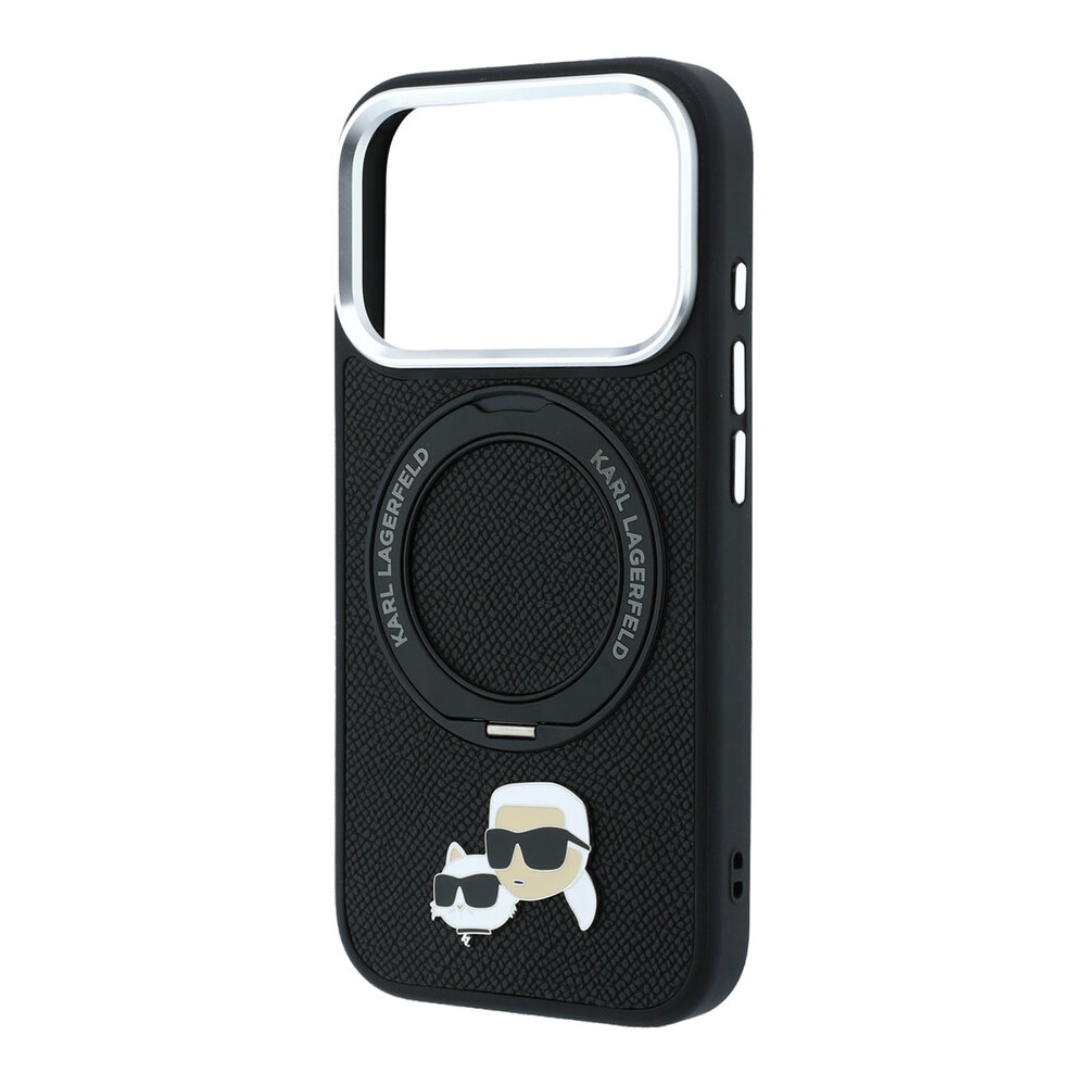Karl Lagerfeld Karl iPhone 18 Pro Hoesje harde behuizing - MagSafe - PU - ringstandaard 360 - KC Heads-pin Zwart