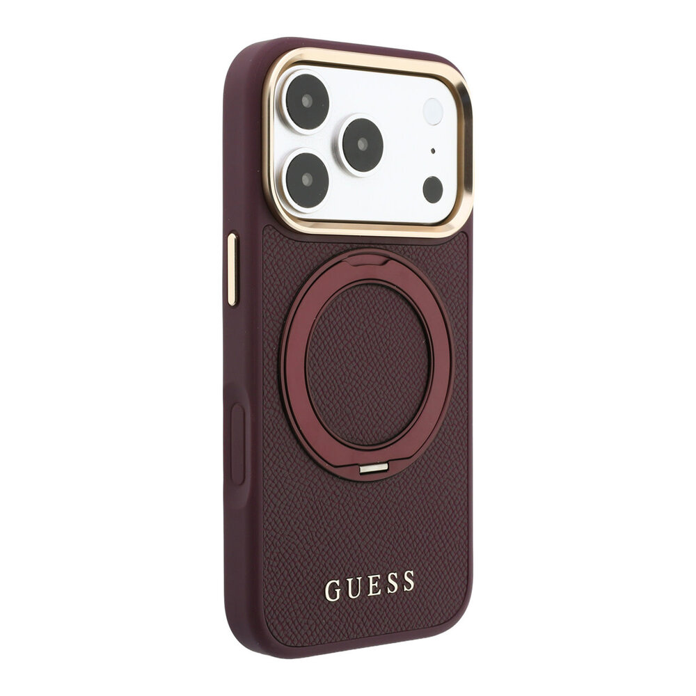Guess Guess iPhone 18 Pro Max Hoesje harde behuizing - MagSafe - ringstandaard 360 - generfd PU - klassiek logo Bordeauxrood Guess Guess iPhone 18 Pro Max Hoesje harde behuizing - MagSafe - ringstandaard 360 - generfd PU - klassiek logo Bordeauxrood