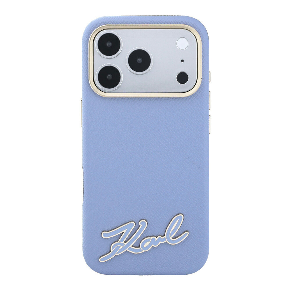Karl Lagerfeld Karl iPhone 18 Pro Max Case hard shell - MagSafe - SW - grained PU - resin signature logo Light blue