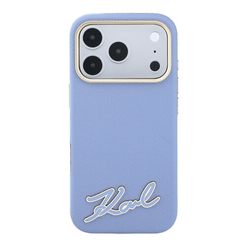 Karl Lagerfeld Karl Lagerfeld iPhone 18 Pro Max/iPhone 17 Pro Max Hardcasehoesje MagSafe SW Generfd PU Handtekeninglogo van hars - Lichtblauw