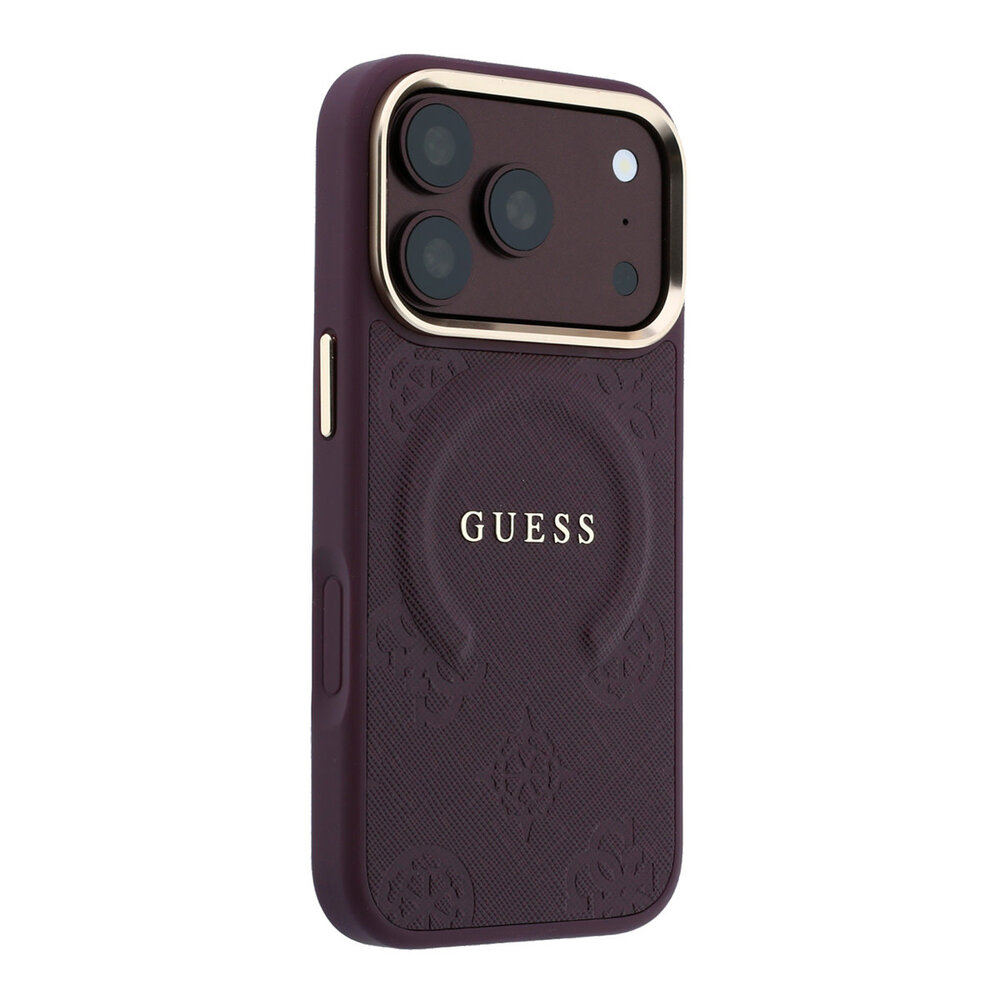 Guess Guess iPhone 18 Pro Hoesje harde behuizing - MagSafe - Saffiano - HS - Peony - ring Bordeauxrood Guess Guess iPhone 18 Pro Hoesje harde behuizing - MagSafe - Saffiano - HS - Peony - ring Bordeauxrood