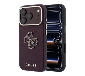 Guess Guess iPhone 18 Pro Hoesje harde behuizing - SW - generfd PU - groot logo van hars Bordeauxrood