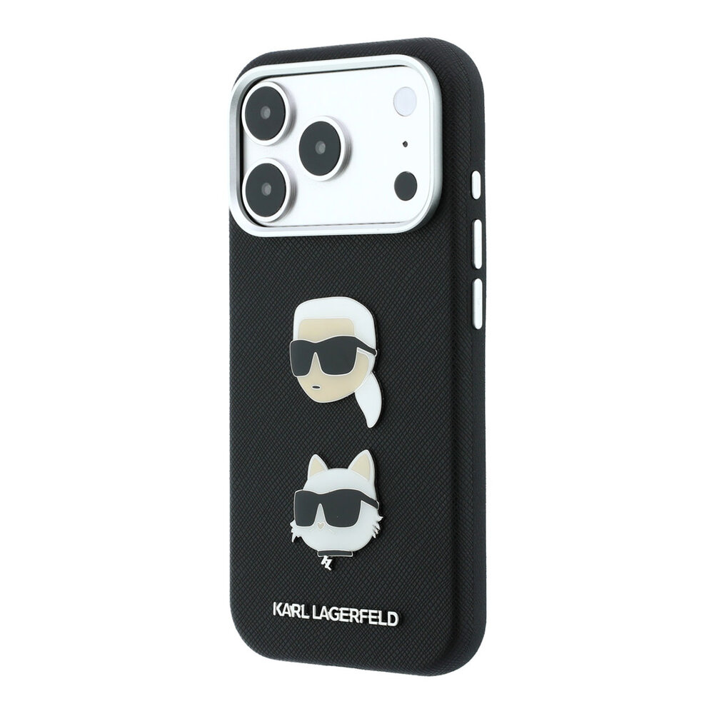 Karl Lagerfeld Karl iPhone 18 Pro Hülle Hartschale - SW - PU - Saffiano - K&C Heads-Anstecker - Logo Schwarz Karl Lagerfeld Karl iPhone 18 Pro Hülle Hartschale - SW - PU - Saffiano - K&C Heads-Anstecker - Logo Schwarz