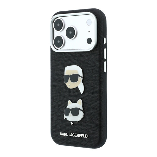 Karl Lagerfeld Karl Lagerfeld iPhone 18 Pro/iPhone 17 Pro Hartschalenhülle SW PU Saffiano Karl und Choupette Kopf-Anstecker Logo - Schwarz