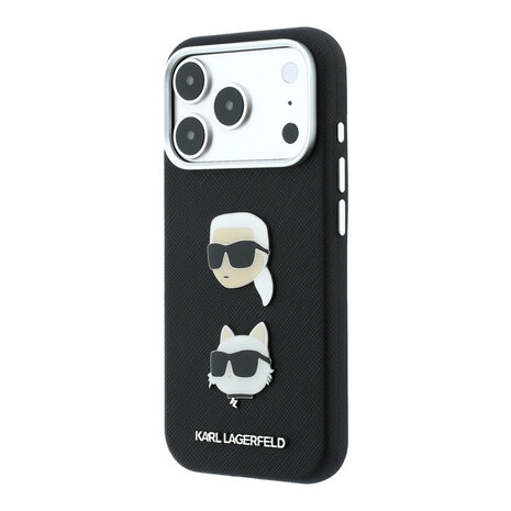 Karl Lagerfeld Karl iPhone 18 Pro Hülle Hartschale - SW - PU - Saffiano - K&C Heads-Anstecker - Logo Schwarz Karl Lagerfeld Karl iPhone 18 Pro Hülle Hartschale - SW - PU - Saffiano - K&C Heads-Anstecker - Logo Schwarz