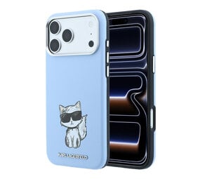 Karl Lagerfeld Karl iPhone 18 Pro Max Hoesje harde behuizing - MagSafe - SW - glad PU - Choupette Sketch Lichtblauw