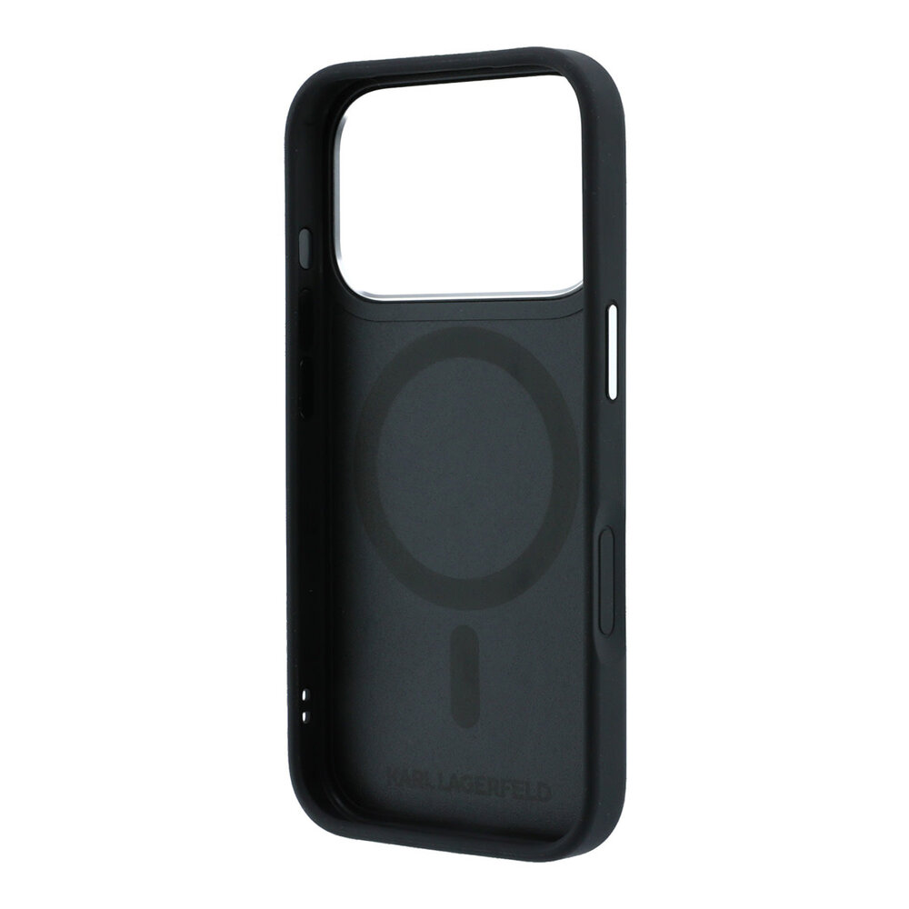 Karl Lagerfeld Karl iPhone 18 Pro Hoesje harde behuizing - MagSafe - PU - ringstandaard 360 - KC Heads-pin Zwart