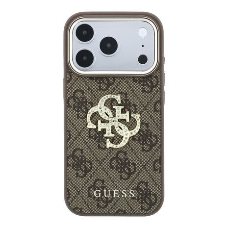 Guess Guess iPhone 18 Pro Case hard shell - 4G - PU - large rhinestone logo Brown Guess Guess iPhone 18 Pro Case hard shell - 4G - PU - large rhinestone logo Brown