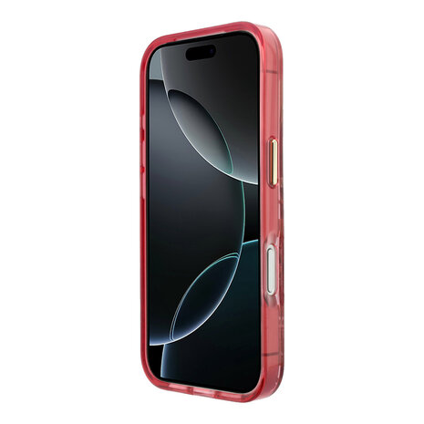 Guess Guess iPhone 18 Pro Hoesje harde behuizing - MagSafe - IML - glitter - Blossom Roses Bordeauxrood