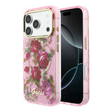 Guess Guess iPhone 18 Pro Hoesje harde behuizing - MagSafe - IML - glitter - Blossom Roses Roze