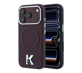 Karl Lagerfeld Karl iPhone 18 Pro Hoesje harde behuizing - MagSafe - SW - generfd PU - ring in reliëf - Kameo-logo Bordeauxrood