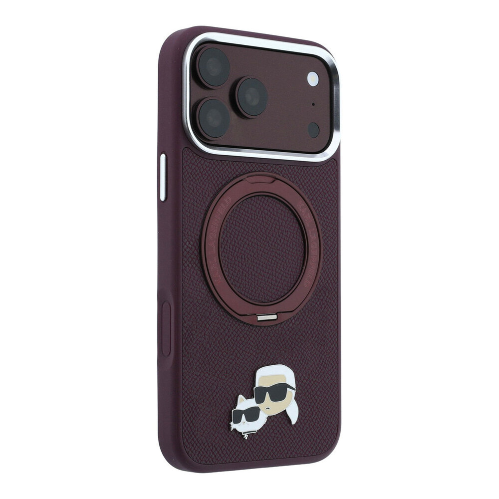 Karl Lagerfeld Karl iPhone 18 Pro Hülle Hartschale - MagSafe - PU - 360-Grad-Ringständer - KC Heads-Anstecker Bordeauxrot Karl Lagerfeld Karl iPhone 18 Pro Hülle Hartschale - MagSafe - PU - 360-Grad-Ringständer - KC Heads-Anstecker Bordeauxrot