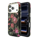 Guess Guess iPhone 18 Pro Hoesje harde behuizing - MagSafe - SW - PU - Blossom Roses-print Zwart