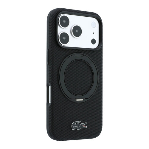 Lacoste Lacoste iPhone 18 Pro/iPhone 17 Pro Hartschalenhülle MagSafe PVC Petit Piqué Ringständer - Schwarz