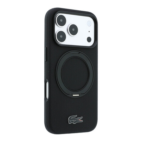 Lacoste Lacoste iPhone 18 Pro Hoesje harde behuizing - MagSafe - PVC - Petit Pique - ringstandaard Zwart