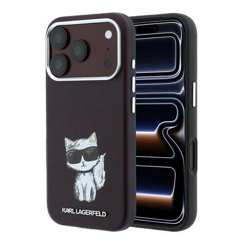 Karl Lagerfeld Karl Lagerfeld iPhone 18 Pro Max/iPhone 17 Pro Max Hartschalenhülle MagSafe SW Glattes PU Choupette Skizze - Bordeaux