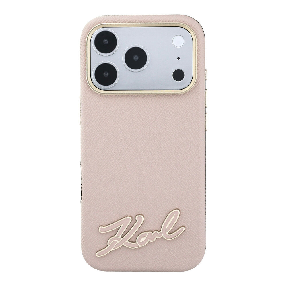 Karl Lagerfeld Karl iPhone 18 Pro Hoesje harde behuizing - MagSafe - SW - generfd PU - signatuurlogo van hars Roze Karl Lagerfeld Karl iPhone 18 Pro Hoesje harde behuizing - MagSafe - SW - generfd PU - signatuurlogo van hars Roze