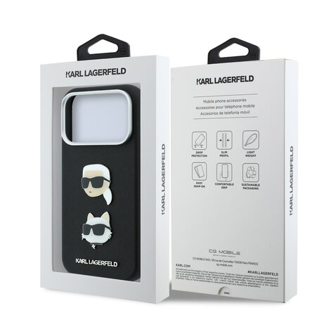 Karl Lagerfeld Karl iPhone 18 Pro Max Case hard shell - SW - PU - Saffiano - K&C Heads pins - logo Black Karl Lagerfeld Karl iPhone 18 Pro Max Case hard shell - SW - PU - Saffiano - K&C Heads pins - logo Black