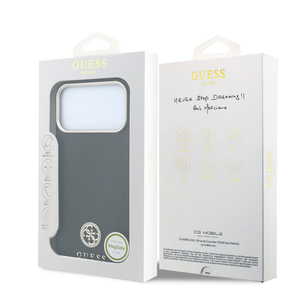 Guess Guess iPhone 18 Pro Hoesje harde behuizing - MagSafe - SW - generfd PU - rond strasslogo Zwart