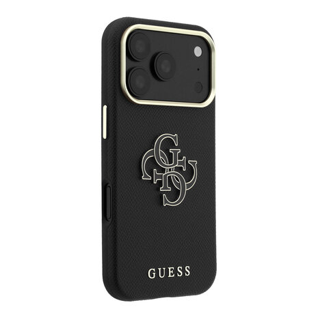 Guess Guess iPhone 18 Pro Max Hoesje harde behuizing - SW - generfd PU - groot logo van hars Zwart