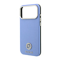 Guess Guess iPhone 18 Pro/iPhone 17 Pro Hartschalenhülle MagSafe SW Genarbtes PU Rundes Strasslogo - Hellblau